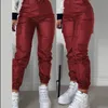 Calça masculina y2k Mulheres vintage elegantes harajuku streetwear preto cargo motocicleta pu de couro alta harém harém rispers roupas 231216