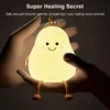 Decorative Objects Figurines LED Pear Fruit Night Light Dimming Silicone Table Lamp Bedroom Bedside Decoration with 7-Color and Timer USB Rechargeable Touch 231216