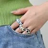 Wedding Rings Ins Cute Cow Dot Shape Enamel For Women Irregular Metal Open Cuff Ring Korean Style Jewelry Gift Y2K Accessories