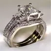 SZ5-11 Gioielli di moda taglio principessa in oro bianco 10kt riempito GF topazio bianco CZ diamante simulato Wedding Lady donna ri249r