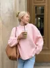 Womens Sweaters Casual Pink Oneck Sweater For Women Autumn Winter Long Sleeve Loose Female Pullover Elegant Fashion Streetwear Knitwear 231216