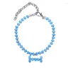 Halsbanden Verstelbare huisdierketting Kattenhalsband met turquoise zirkoonbothanger Sieraden Luxe metalen puppybenodigdheden