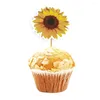 Feestelijke benodigdheden 24 stuks zonnebloem taartinzetstukken decoratie bloemen versieren cupcake topper papier verjaardagsdecoraties