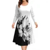 Casual Dresses Slim Fit Long Sleeve Dress Vintage A-line Midi With O-neck For Women Elegant Autumn Streetwear Fashion Unique