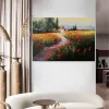 Modernes Ölgemälde auf Leinwand für die Wand, impressionistisches Landschaftskunstwerk, Feld mit Mohnblumen, Blumenkunstbild für Hoteldekoration