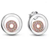 Boucles d'oreilles en or Rose Double cercle Signature coeur cerceau 925 boucle d'oreille en argent Sterling pour les femmes cadeau de fête mode bijoux fins