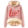 Sweat à capuche à manches longues pour femme, mode automne/hiver, imprimé amour de la saint-valentin, peluche, chaud, ample, pull Sudaderas