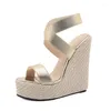 Sandálias maogu senhoras moda verão sapatos femininos com salto calçado feminino super salto alto peep toe gladiador plataforma de cunha 42