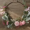 Decorative Flowers Pink Decor Artificial Flower Realistic Wreath Green Plants Door Hanging Scene Iron