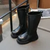 Boots Girl's Long Black Pu Leather Platform Plush Trendy Children Winter Boot Zipper Kneehigh Stiliga stilfulla barnskor 2636 231216