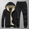 Herren-Trainingsanzüge, warme Hoodies, Trainingsanzug, Pelz, Herren, Winter, lässig, Fleece, Kaschmir, Sweatshirts, Hosen, 2-teilig, Sportbekleidung