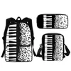学校のバッグ3PC学生バッグ高級ピアノキープリント大容量バックパック音楽テーマラップトップサッチェルポーチ学習ツール