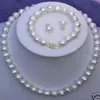 8–9 mm weiße Süßwasser-Zuchtperlen, Halskette, Armband, Ohrringe, Set247b
