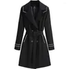 Women's Trench Coats 2023 Spring Autumn Mid-length Women Windbreaker Double-breasted Waist Belt British Style Outerwear Black Oversized