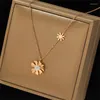 Choker Sunflower Necklace Crystal Fashion Latest Pendant Collar Titanium Steel Jewelry Gifts Flower