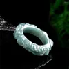 Cluster Rings Charming Natural Green Jadeite Carved Dragon Finger Ring With Certificate Woman Man's Luxury Jade Vintage Jewelry Gifts