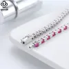 Charm Bilezikler Rinntin 925 Sterling Gümüş Tenis Bilezik Kadınlar için 3mm ClearRruby Kübik Zirkonya Lüks Zincir Takı Hediye SB138