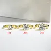 Bagues de cluster 3 Moissanite 925 Sterling Silver Bague de fiançailles ronde Bijoux fins Couleur jaune pour les femmes