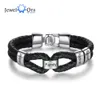 Bangle Jewelora Personalized Men Leather Bracelet with Custom Beads Stainless Steel Engraved Bracelets for Men Male Jewelry Gifts