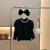 衣類セット子供セットエレガンストップ秋の女の子の服セットファッションボウコートブラックジャケットTshirフレアパンツ