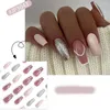 Uñas postizas Moda francesa Borde plateado Bailarina larga Presione en puntas de uñas de cubierta completa desmontables DIY