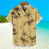 Camisas casuais masculinas camisa verão rua manga curta botão-para baixo roupas masculinas homem havaiano 3d impresso coqueiro gráfico