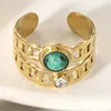 Bagues de cluster Boho Zircon Turquoise Pierre Ceinture Chaîne Pour Femmes Esthétique Bague En Acier Inoxydable Réglable Ouvert Doigt Bijoux Cadeaux