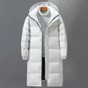 Parkas masculinas longas jaquetas masculinas com capuz casaco de inverno quente grosso jaqueta de pato branco parkas ao ar livre casaco à prova de vento 231218