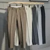 Calças masculinas tornozelo comprimento plissado verão pacote pés calças trabalho wear bottoms moda roupas cor sólida plus size 231218