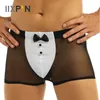 Sous-vêtements Gentleman Lingerie Hommes Maid Sous-vêtements Sexy Oreilles de lapin Knickers Boxer Briefs Short Bulge Pouch Mesh Voir à travers des caleçons drôles 231218