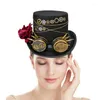 Bérets Vintage gothique chapeau haut de forme âge industriel accessoire de cheveux avec engrenages lunettes Rose