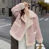 Feminino para baixo parkas rosa sherpa cashmere jaqueta senhoras curto inverno pele cor sólida solta manga longa pequeno estilo coreano espessamento newl231215