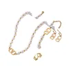 Designer Pearl Bracelets Elegant Fashion Gold Plated V Letters Womens Necklace Earrings and Ring Exquisite Jewelry Set Accessories with Brand Box