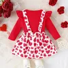 Ensembles de vêtements 3 6 9 12 18M Baby Girls Vêtements de Saint Valentin 2pcs à manches longues à volants barboteuses hauts jupes à bretelles imprimées coeur tenues