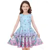 Girl Dresses Kids Cute Round Neck Cartoon Print Sleeveless A-Line Dress For Girls