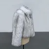 여자 모피 hjqjljl 2023 패션 여성 인조 너구리 코트 암컷 겨울 두꺼운 따뜻한 솜털 모피 재킷 스탠드 칼라 아웃복