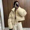 Parkas femme Épais femmes Parkas hiver chaud lâche manteaux bouffants coton rembourré col montant vestes coréennes noir mode femme vêtements L231215