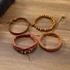 Charm Bracelets 4/pcs Woven Leather Bracelet For Men DIY Jewelry Brown Vintage Hand Ornament Gift