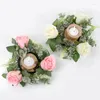 Decorative Flowers Wedding Candle Holder With Artificial Rose Wreath Candlestick For Table Centerpiece Home Decoration Party Supply