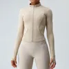 lu-33 Ensembles actifs tenue de Yoga jogging vestes de Sport femmes chemises de Sport coupe ajustée à manches longues manteau de Fitness hauts avec trous pour les pouces Gym femmes