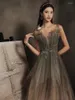 Party Dresses Starry Gray Cocktail Dress Sparkly Gradient Spaghetti Strap Sleeveless V Neck Applique Graduation Evening Prom Gowns