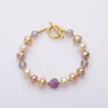 Bracelets de charme en forme de coeur violet pierre naturelle perle bracelet femmes mode en acier inoxydable cristal luxe bijoux accessoires