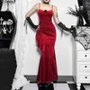 Escuro básico gótico vestidos casuais vintage gótico elegante noite sereia vestidos babados hem formal feminino sexy partywear grunge vermelho veludo vestido de outono yq231218 ic