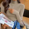 Mulheres suéteres mulheres manga comprida camisola de gola alta harajuku pulôver malha magro elástico coreano simples básico jumper sólido tops 231218