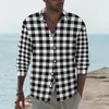 Men's Casual Shirts Classic Gingham Checks Shirt Men Black And White Spring Street Graphic Blouses Long Sleeve Retro Oversize Tops