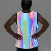 Men's Tank Tops Summer 2023 Colorful Reflective Sleeveless Shirt Men Hip Hop Top Man Street Style Night Reflect Light Vest