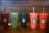 Mermaid Goddess Starbucks 24oz/710ml Plastic Mugs Tumbler Reusable Clear Drinking Flat Bottom Pillar Shape Lid Straw Cups mug LL