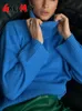 Kvinnors tröjor överdimensionerad tröja turtleneck grön vintage pullover jumper kvinnor vinter tjock varm stickad mjukbrun för 231218