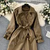 Trenchs de femmes manteaux d'automne manteau mode vestes en cuir pu dames revers cou manches longues double boutonnage vintage out wear épais