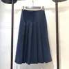 Skirts Solid Color Triacetate Navy Blue Pleated Casual Women Skirt